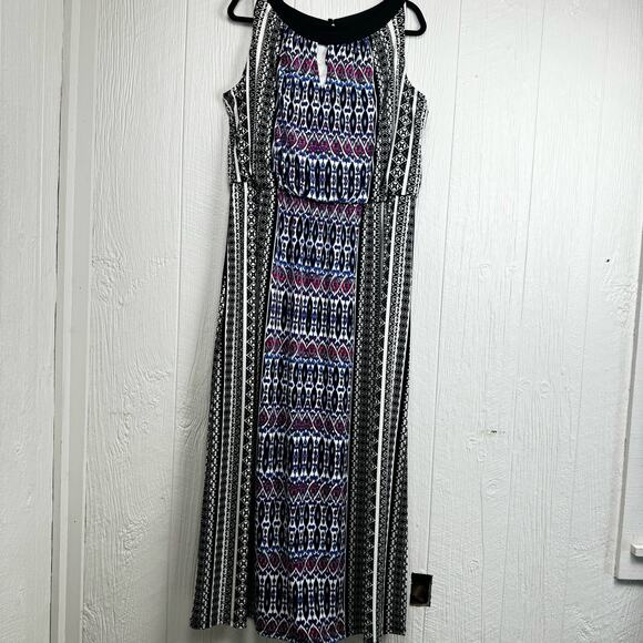 London Times Plus Black Blue Pink Abstract Jersey Stretch Maxi Dress Sz18W Artsy - Picture 13 of 13